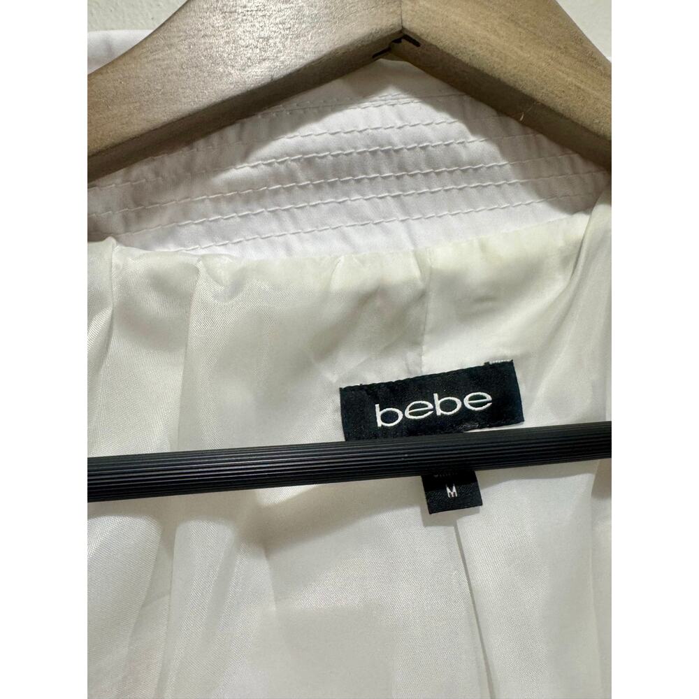 Bebe White Belted Trench Coat Ruffle Cuffs Statement Buttons M - Picture 8 of 8